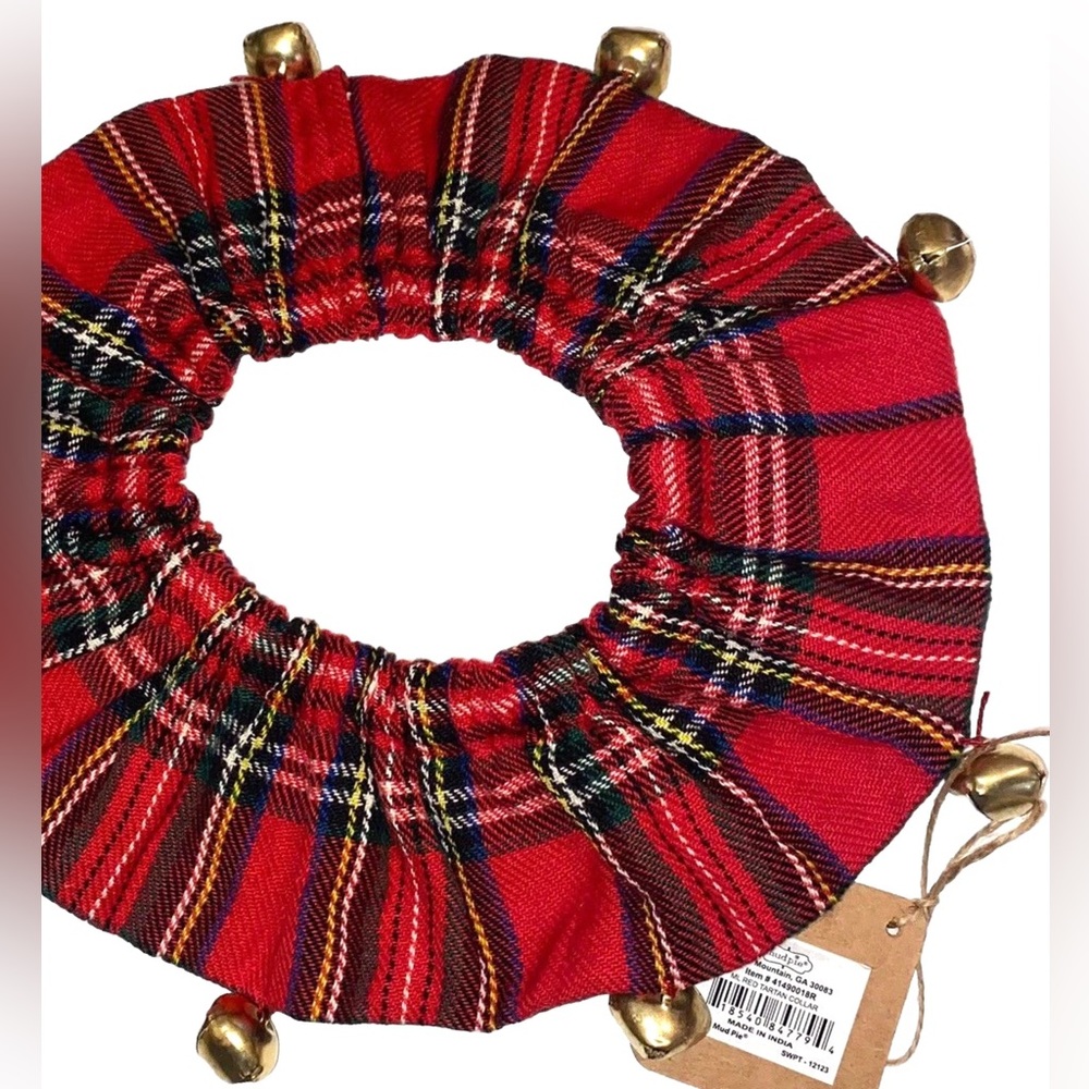 🎄HP🎄Red Tartan Plaid Dog Christmas Collar with Bells Size Small Holiday